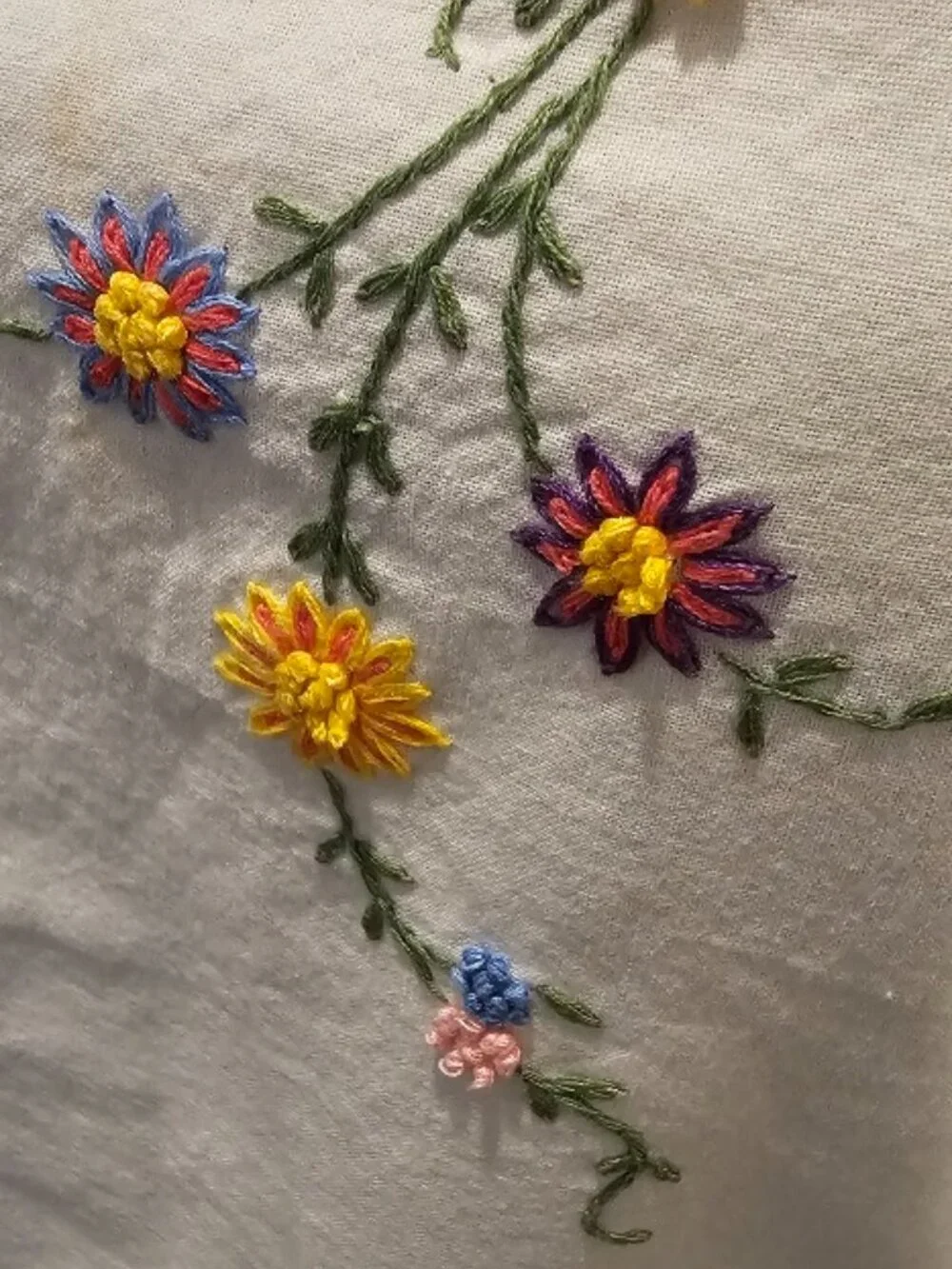 Vintage Embroidered Apron Tea Cup Teacup Pockets Flowers Floral EUC